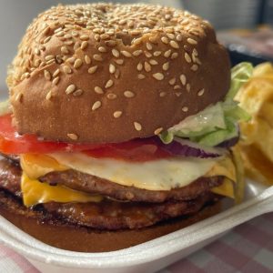 Double Patty, Double Cheese. Dagwood Burger & Chips