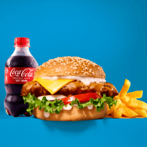 Pedro's Cheese Burger, Chips & 300ml Coke Buddy